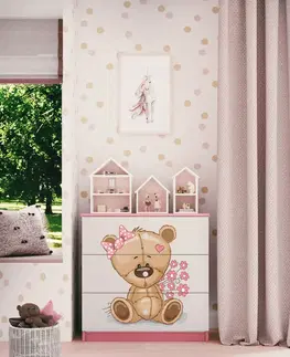 Dětský nábytek Kocot kids Komoda Babydreams 80 cm méďa s kytičkami růžová