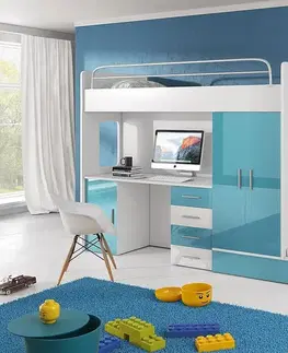 Dětské pokoje Expedo Dětská patrová postel DARCY V COLOR, 80x200, univerzální orientace, bílá/bílá lesk