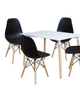 Jídelní sety Jídelní set FARUK, stůl 120x80 cm + 4 židle, bílý/černý