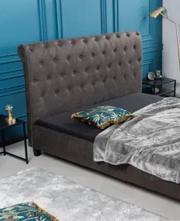 Luxusní a stylové postele Estila Moderní manželská postel Gambino s tmavě šedým Chesterfield čalouněním a černými dřevěnými nožičkami 225cm