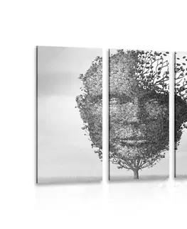 Černobílé obrazy 5-dílný obraz abstraktní tvář v podobě stromu