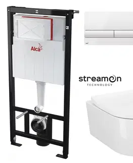 WC sedátka ALCADRAIN Sádromodul předstěnový instalační systém s bílým tlačítkem M1710 + WC CERSANIT INVERTO + SEDÁTKO DURAPLAST SOFT-CLOSE AM101/1120 M1710 IN1