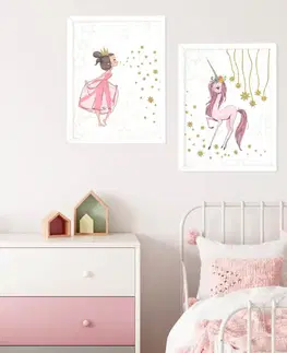 Obrazy do dětského pokoje Obraz pro dívky - jednorožec s hvězdami