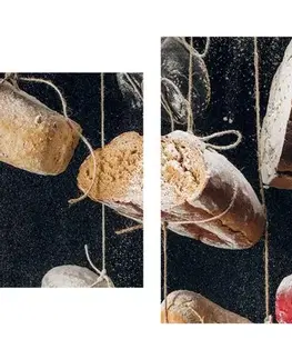 Obrazy jídla a nápoje 5-dílný obraz visící pečivo na laně
