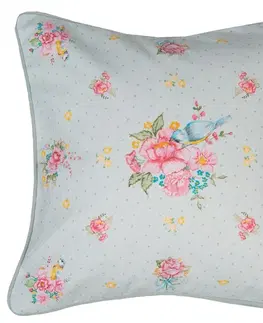 Dekorační polštáře Zelený bavlněný povlak na polštář s květy a ptáčkem Cheerful Birdie - 40*40 cm Clayre & Eef HB21