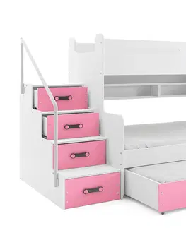 Postele BMS Dětská patrová postel s přistýlkou MAX 3 Barva: Růžová