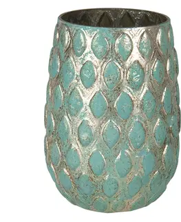 Dekorativní vázy Zlato-zelená váza s dekorem Damali – Ø 11*16 cm Clayre & Eef 6GL3020