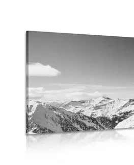Černobílé obrazy Obraz zasněžené pohoří v černobílém provedení