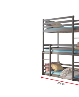 Dětské pokoje Expedo Dětská patrová postel TEDROS + 3x matrace, 80x180, borovice