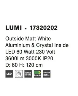 Designová závěsná svítidla NOVA LUCE závěsné svítidlo LUMI zvenku matný bílý hliník a křišťál uvnitř LED 60W 3000K IP20 17320202