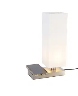 Stolni lampy Ocelová stolní lampa s bílým stínidlem s dotykovou a indukční nabíječkou - Romina