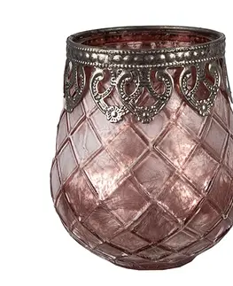 Svícny Růžový skleněný svícen na čajovou svíčku - Ø 9*11 cm Clayre & Eef 6GL4384
