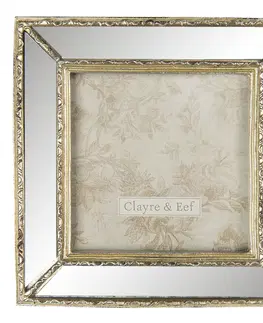 Klasické fotorámečky Zlatý fotorámeček se zrcadlovým okrajem - 15*2*15 cm / 10*10 cm Clayre & Eef 2F0707