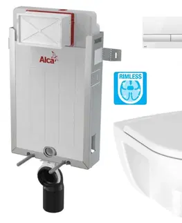 WC sedátka ALCADRAIN Renovmodul předstěnový instalační systém s bílým tlačítkem M1710 + WC JIKA LYRA PLUS RIMLESS + SEDÁTKO DURAPLAST SLOWCLOSE AM115/1000 M1710 LY2