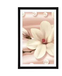 Květiny Plakát s paspartou luxusní magnolie s perlami