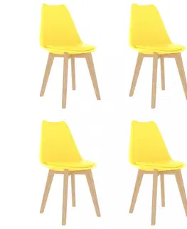 Židle Jídelní židle 4 ks plast / umělá kůže / buk Dekorhome Žlutá