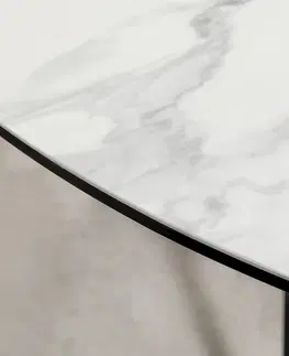 Jídelní stoly LuxD Kulatý jídelní stůl Malaika 120 cm bílý - vzor mramor