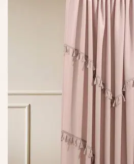 Hotové závěsy Růžový závěs ASTORIA se střapci na vázací pásce 140 x 260 cm