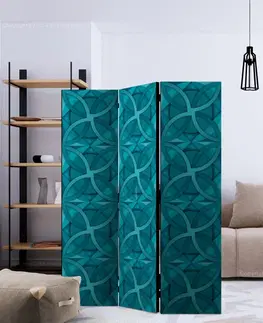 Paravány Paraván Geometric Turquoise Dekorhome 135x172 cm (3-dílný)