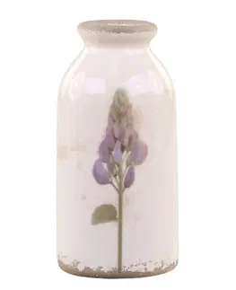 Dekorativní vázy Krémová keramická dekorační váza s květem lupiny Versailles - Ø 7*15cm Chic Antique 65078319