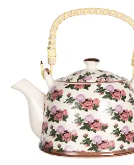 Džbány Porcelánová konvička na čaj s motivem růží - 17*12*10 cm / 0,6L Clayre & Eef 6CETE0070M