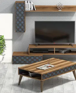 Obývací stěny a sestavy nábytku Set nábytku do obývacího pokoje PLANET ořech modrý