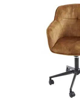 Designové a luxusní židle do pracovny a kanceláře Estila Moderní čalouněná kancelářská otočná židle Berittal žlutá na kolečkách 81-91cm