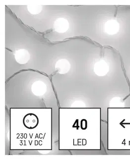 Vánoční řetězy a lamety EMOS Světelný LED řetěz Cherry s časovačem 4 m studená bílá