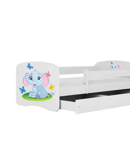 Dětské postýlky Kocot kids Dětská postel Babydreams slon s motýlky bílá, varianta 70x140, se šuplíky, s matrací