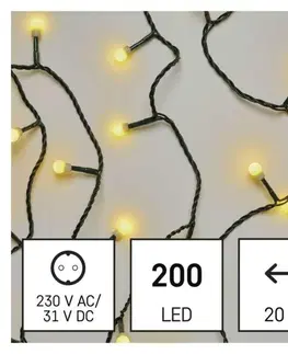 LED řetězy EMOS LED vánoční cherry řetěz – kuličky, 20 m, venkovní i vnitřní, teplá bílá, časovač D5AW03