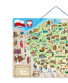 Hračky WOODY - Magnetická mapa Polska s obrázky a společenská hra 3v1