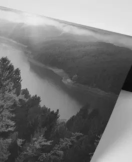Samolepící tapety Samolepící fototapeta řeka uprostřed lesa v černobílém provedení