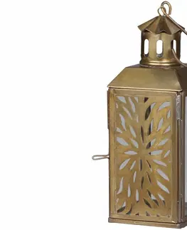 Zahradní lampy Mosazná antik kovová lucerna s květinovým vzorem Luptio - 7*7*20 cm Chic Antique 25491-13