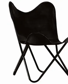Dětské stoly a židle Dětské křeslo BUTTERFLY pravá kůže / ocel Dekorhome Černá
