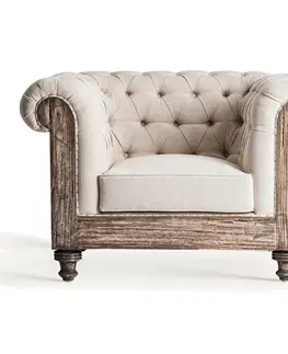 Luxusní a designová křesla a fotely Estila Luxusní béžové vintage křeslo Gretchen v chesterfield stylu s dřevěnou konstrukcí 113 cm