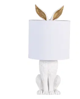 Lampy Bílá stolní lampa králík s bílým stínidlem Rabbi - Ø 20*45 cm E27/max 1*60W Clayre & Eef 6LMC0013W antik