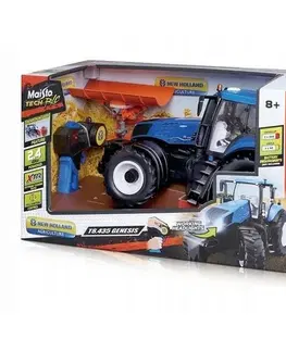 Dřevěné vláčky Maisto Tech RC, New Holland tractor s radlicí, 2,4 Ghz, modrá