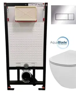 Záchody DEANTE Podomítkový rám, pro závěsné WC mísy + SLIM tlačítko chrom + WC Ideal Standard Tesi se sedátkem SoftClose, AquaBlade  CST_WC01 051P TE1