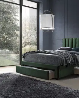 Postele HALMAR Čalouněná postel Lado 160x200 cm tmavě zelená