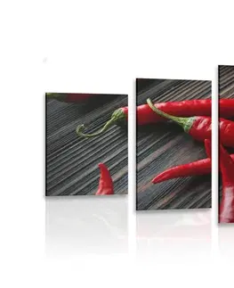 Obrazy jídla a nápoje 5-dílný obraz deska s chili papričkami