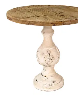 Konferenční stolky Dřevěný antik odkládací stůl Vionia - Ø 75*75 cm Clayre & Eef 5H0614
