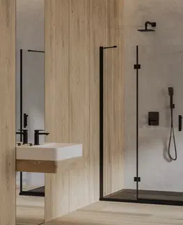 Sprchové kouty OMNIRES MANHATTAN obdélníkový sprchový kout s křídlovými dveřmi, 100 x 80 cm černá mat / transparent /BLMTR/ MH1080BLTR
