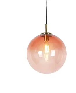 Zavesna svitidla Art deco závěsná lampa mosaz s růžovým sklem 33 cm - Pallon