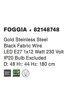 Designová závěsná svítidla NOVA LUCE závěsné svítidlo FOGGIA zlatá nerez ocel černý kabel E27 1x12W IP20 bez žárovky 82148748