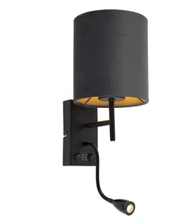 Nastenna svitidla Nástěnná lampa ve stylu Art Deco černá se sametovým tmavě šedým odstínem - Stacca