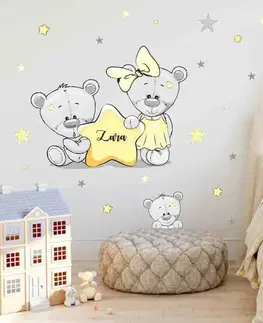 Samolepky na zeď Samolepky do dětského pokoje - Medvídci se jménem v žluté barvě