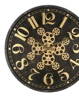 Hodiny Černo-zlaté nástěnné hodiny s ozubenými kolečky - Ø 60*7 cm / 1*AA / 1*C Clayre & Eef 5KL0207
