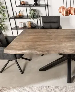 Designové a luxusní jídelní stoly Estila Moderní jídelní stůl Mammut z akáciového masivního dřeva šedohnědé barvy s černýma nohama z kovu 200cm