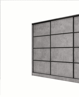 Šatní skříně Šatní skříň HARAZIA 200 bez zrcadla, se 4 šuplíky a 2 šatními tyčemi, beton