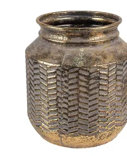 Dekorativní vázy Zlatá antik dekorativní plechová váza - Ø 25*26 cm Clayre & Eef 6Y4965